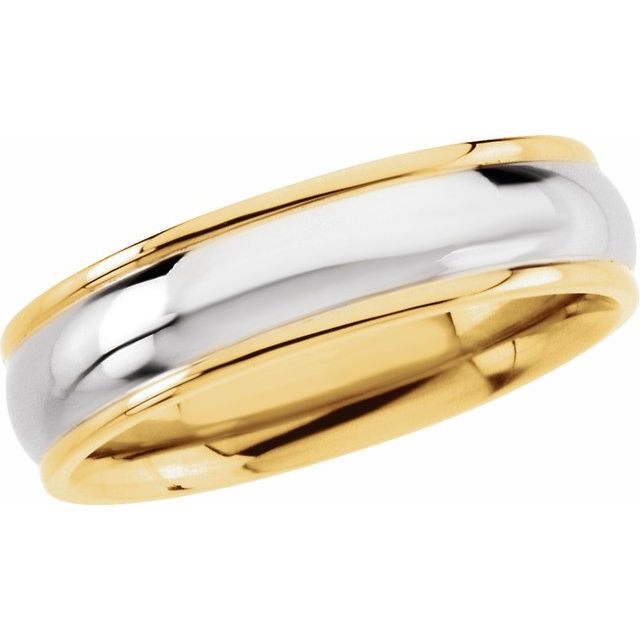 18K Yellow & Platinum & 18K Yellow 6 mm Grooved Band Size 10