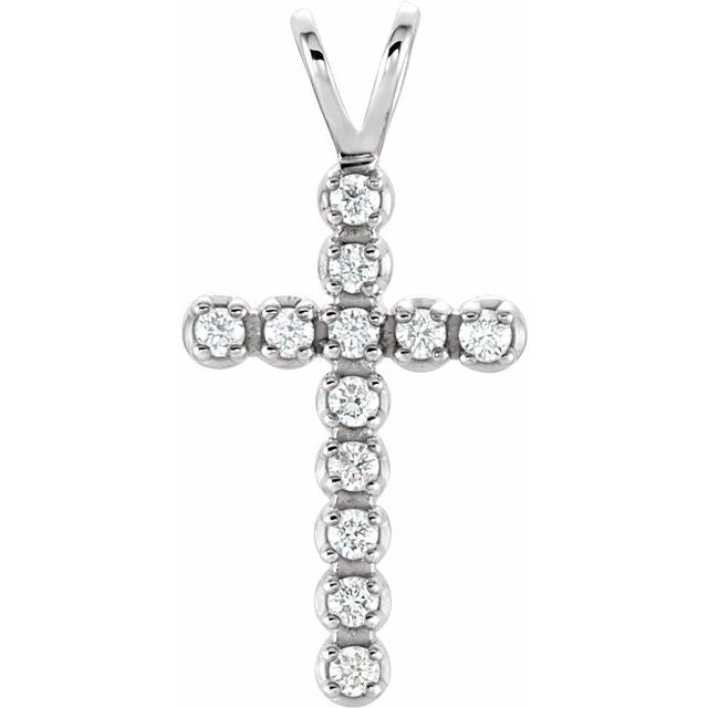 14K White 1/8 CTW Natural Diamond Cross Pendant