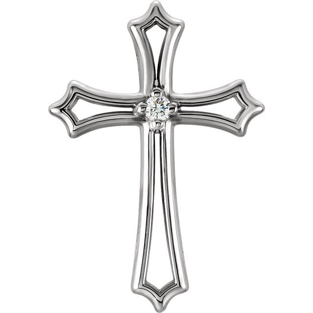 14K White .015 CTW Natural Diamond Cross Pendant