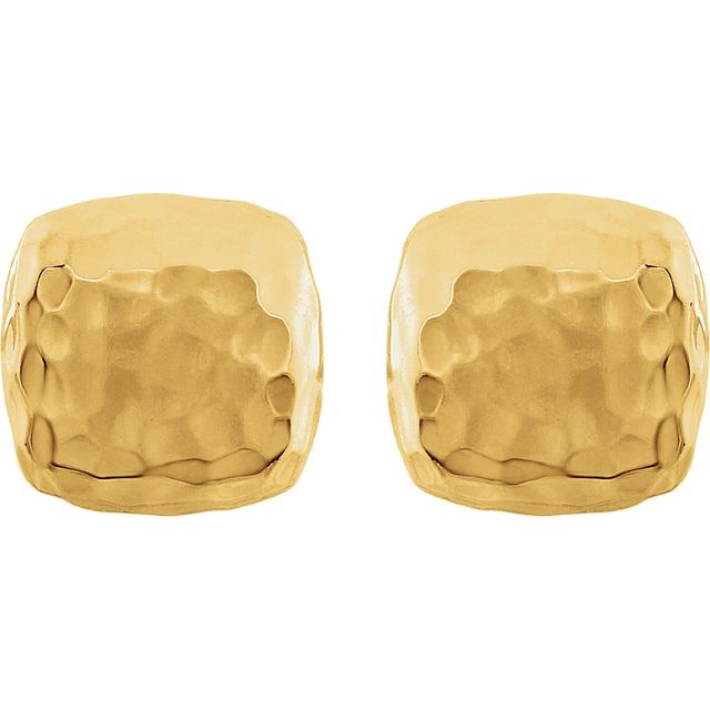 14k Yellow Hammered Square Earrings