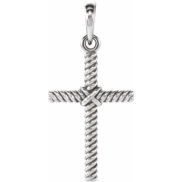 Sterling Silver 17.5x11.3 mm Rope Cross Pendant