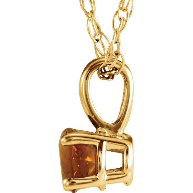 14K Yellow 3 mm Natural Citrine Youth Solitaire 14' Necklace