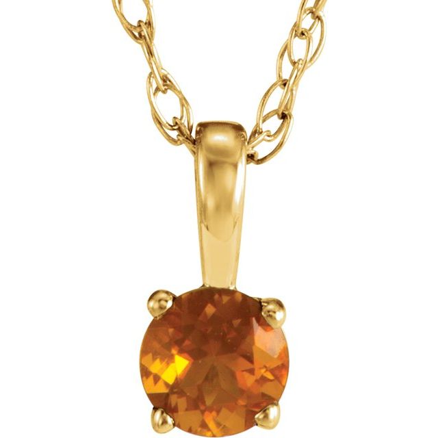 14K Yellow 3 mm Natural Citrine Youth Solitaire 14' Necklace