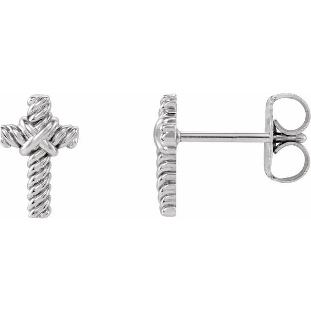 14k White Rope Cross Earrings