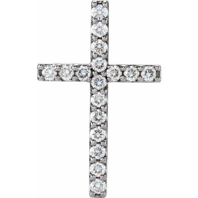14k White 1/2 Ctw Natural Diamond Petite Cross Pendant