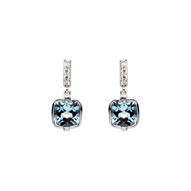 14K White Natural Swiss Blue Topaz and .07 CTW Natural Diamond Earrings