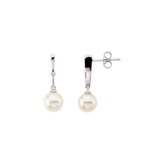 14K White Cultured White Freshwater Pearl & .06 CTW Natural Diamond Earrings
