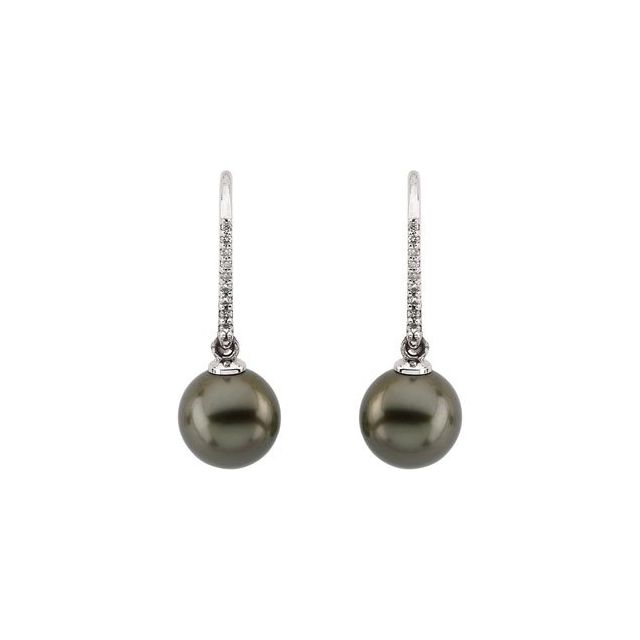 14k White Cultured Gray Tahitian Pearls & 1/8 Ctw Natural Diamond Earrings