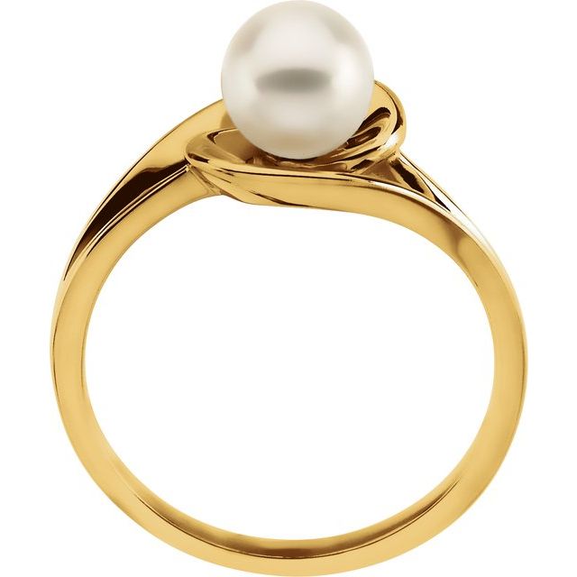 14K Yellow Cultured White Akoya Pearl Ring