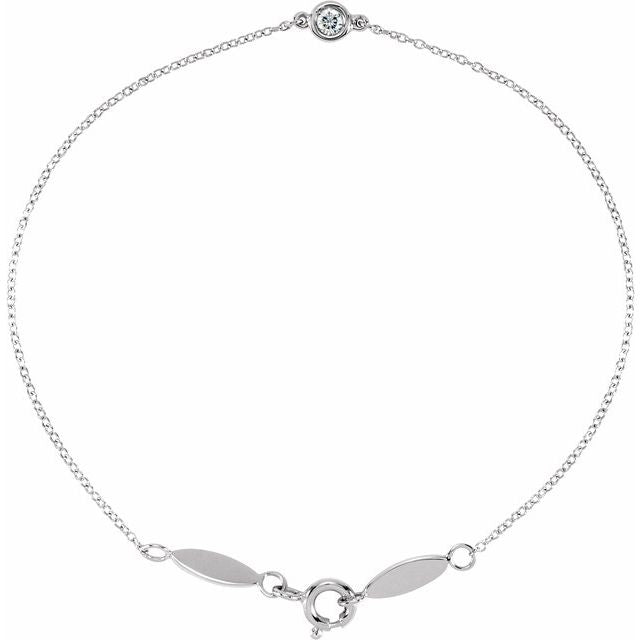 14K White .08 CT Natural Diamond 7' Bracelet