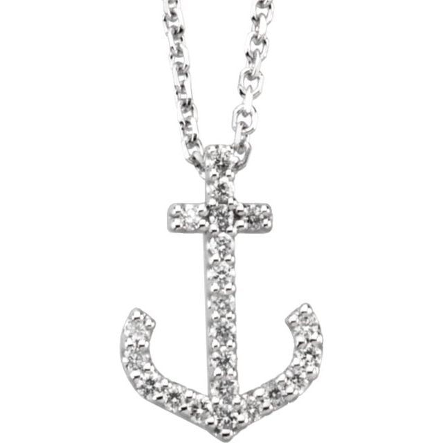 14K White .08 CTW Natural Diamond Anchor 16' Necklace