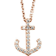14K Rose .08 CTW Natural Diamond Anchor 16' Necklace