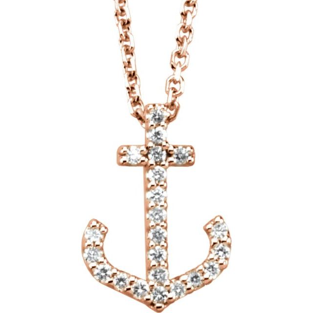 14K Rose .08 CTW Natural Diamond Anchor 16' Necklace
