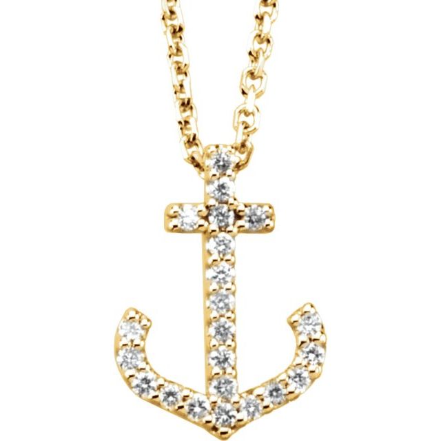 14K Yellow .08 CTW Natural Diamond Anchor 16' Necklace