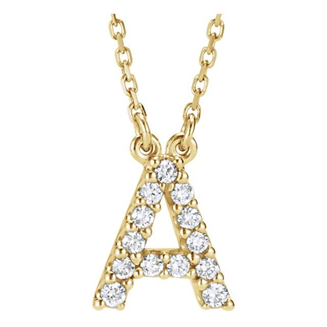 14K Yellow 1/8 CTW Natural Diamond Initial A 16' Necklace