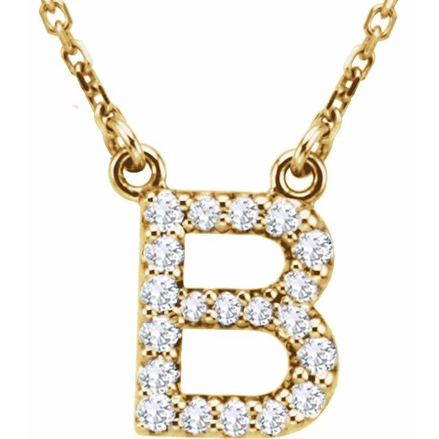 14K Yellow 1/8 CTW Natural Diamond Initial B 16' Necklace