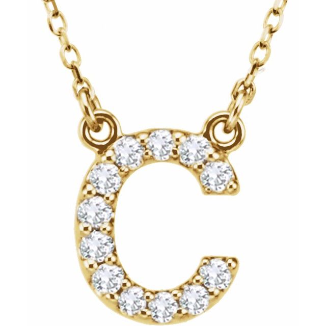 14K Yellow 1/8 CTW Natural Diamond Initial C 16' Necklace