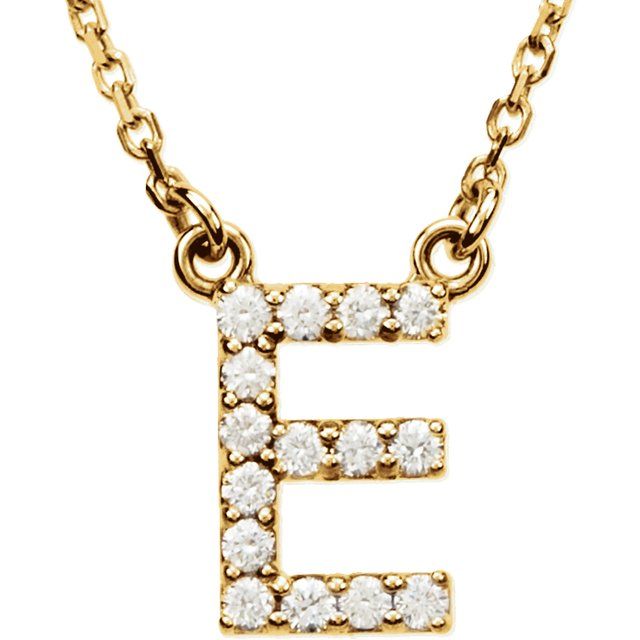 14K Yellow 1/8 CTW Natural Diamond Initial E 16' Necklace