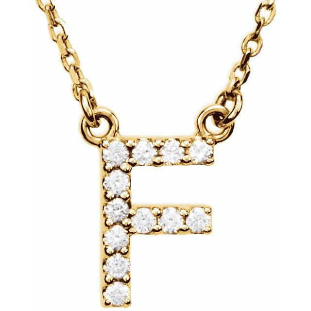 14K Yellow 1/8 CTW Natural Diamond Initial F 16' Necklace