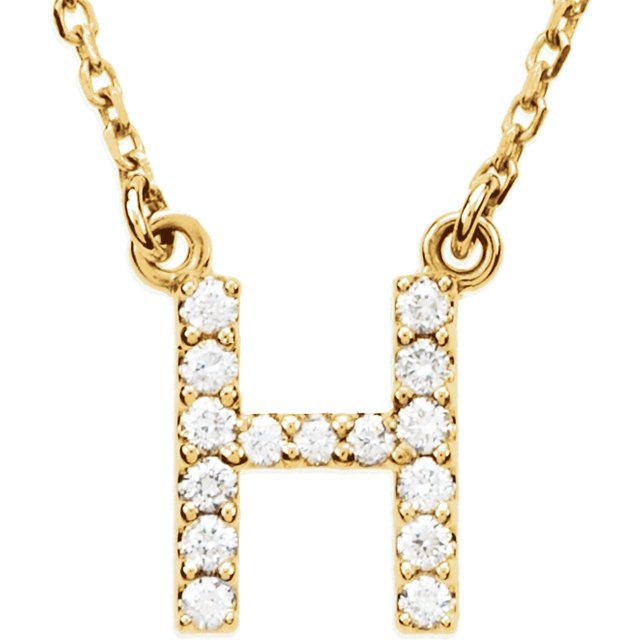 14K Yellow 1/8 CTW Natural Diamond Initial H 16' Necklace