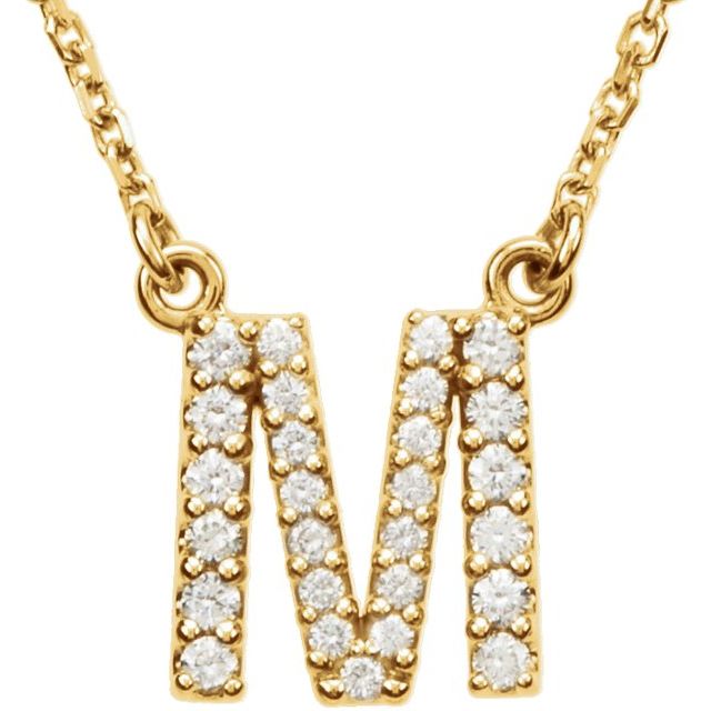 14K Yellow 1/8 CTW Natural Diamond Initial M 16' Necklace