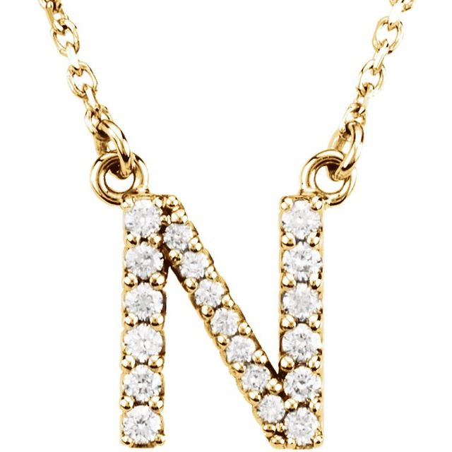 14K Yellow 1/8 CTW Natural Diamond Initial N 16' Necklace