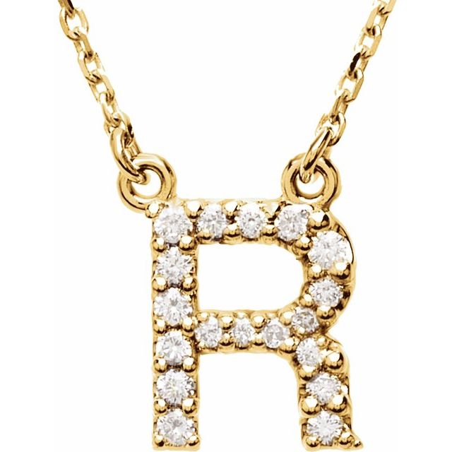 14K Yellow 1/8 CTW Natural Diamond Initial R 16' Necklace