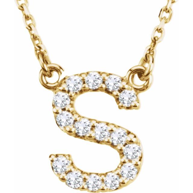 14K Yellow 1/8 CTW Natural Diamond Initial S 16' Necklace