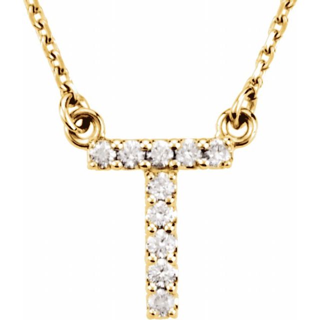 14K Yellow 1/10 CTW Natural Diamond Initial T 16' Necklace