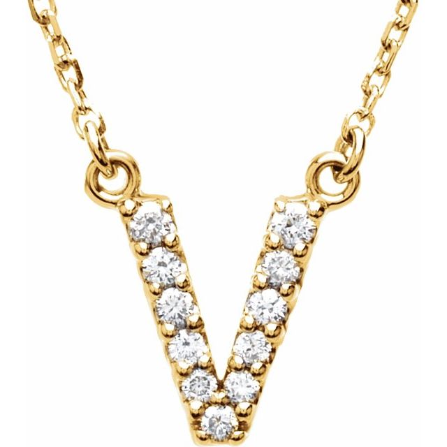 14K Yellow 1/10 CTW Natural Diamond Initial V 16' Necklace