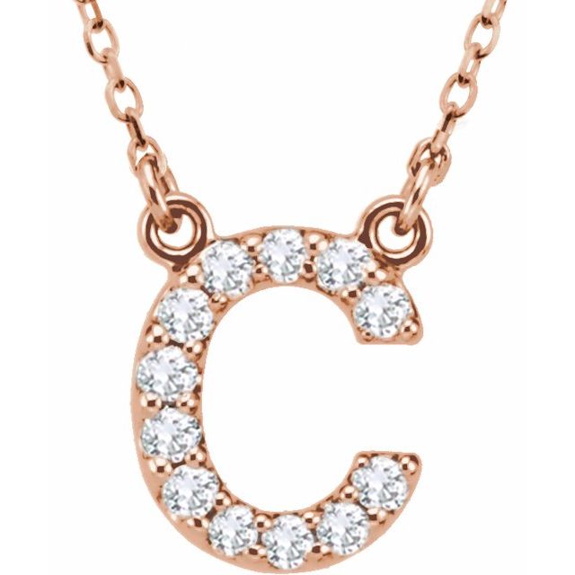 14K Rose 1/8 CTW Natural Diamond Initial C 16' Necklace