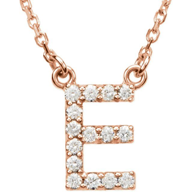 14K Rose 1/8 CTW Natural Diamond Initial E 16' Necklace