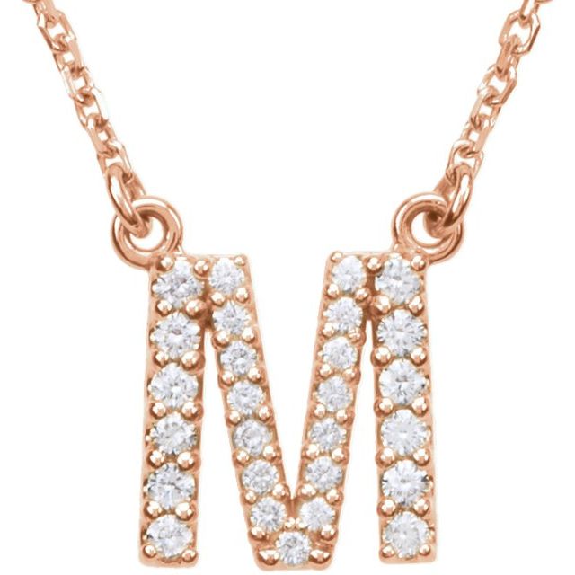 14K Rose 1/6 CTW Natural Diamond Initial M 16' Necklace