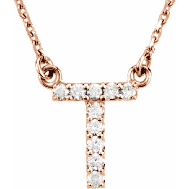 14K Rose 1/10 CTW Natural Diamond Initial T 16' Necklace