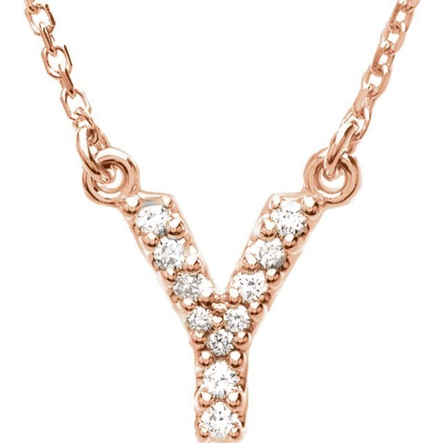14K Rose .08 CTW Natural Diamond Initial Y 16' Necklace