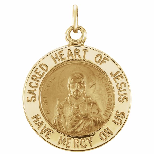 14K Yellow 15 mm Round Sacred Heart of Jesus Medal