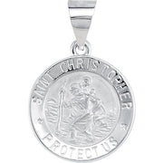 14K White 15 mm Hollow Round St. Christopher Medal