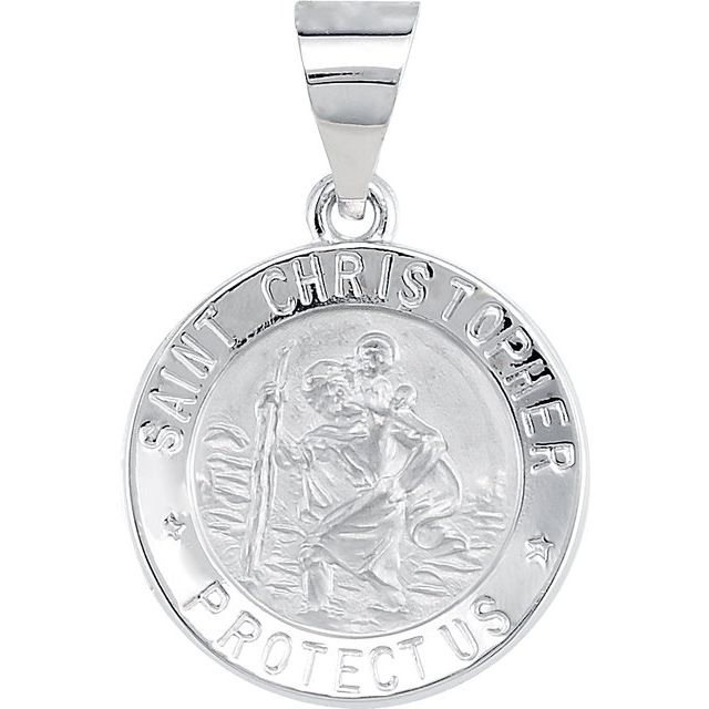 14K White 15 mm Hollow Round St. Christopher Medal