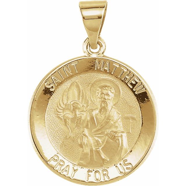 14K Yellow 18 mm Round Hollow St. Matthew Medal