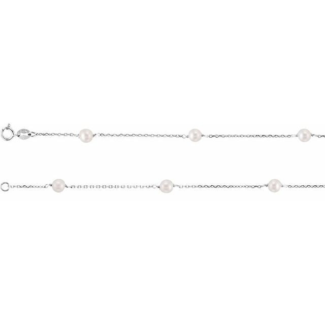14K White Cultured White Freshwater Pearl 9-Station 18' Necklace