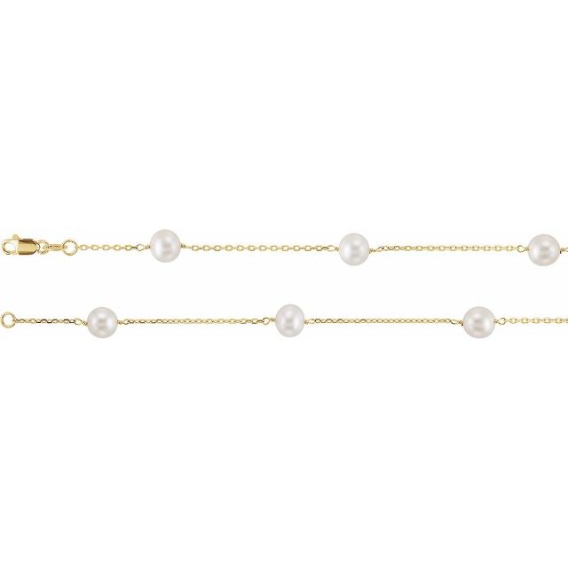14K Yellow Cultured White Freshwater Pearl 14-Station 18' Necklace