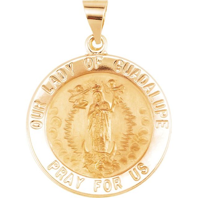 14K Yellow 22 mm Round Hollow Our Lady of Guadalupe Medal