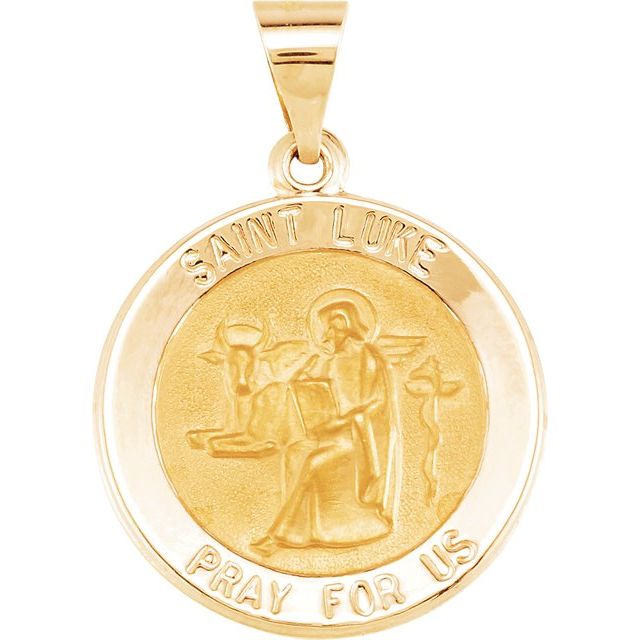 14K Yellow 18 mm Round Hollow St. Luke Medal