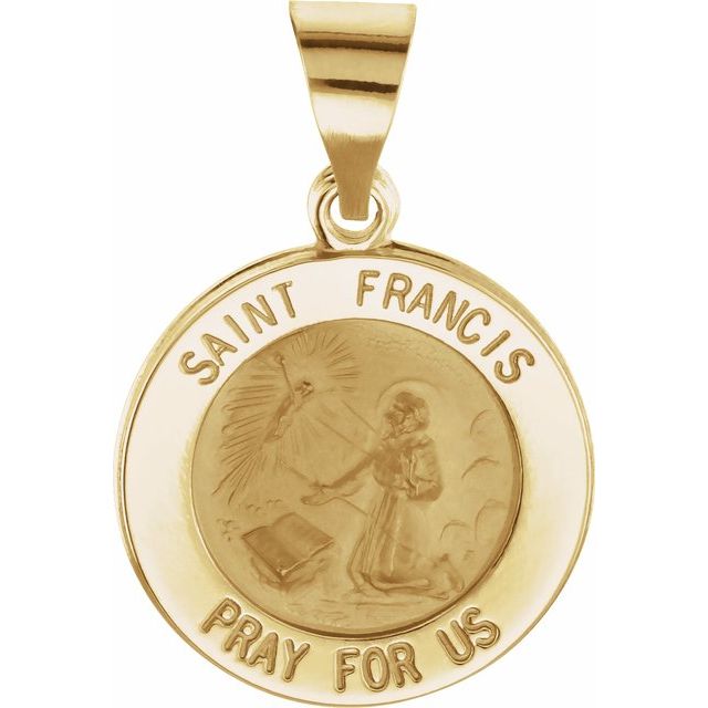 14K Yellow 15 mm Round Hollow St. Francis Medal