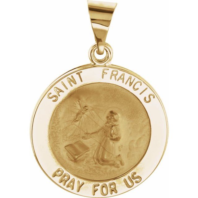 14K Yellow 18 mm Round Hollow St. Francis Medal