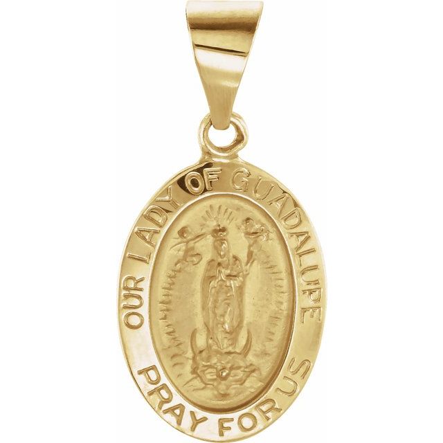 14K Yellow 15x11 mm Oval Hollow Our Lady of Guadalupe Medal