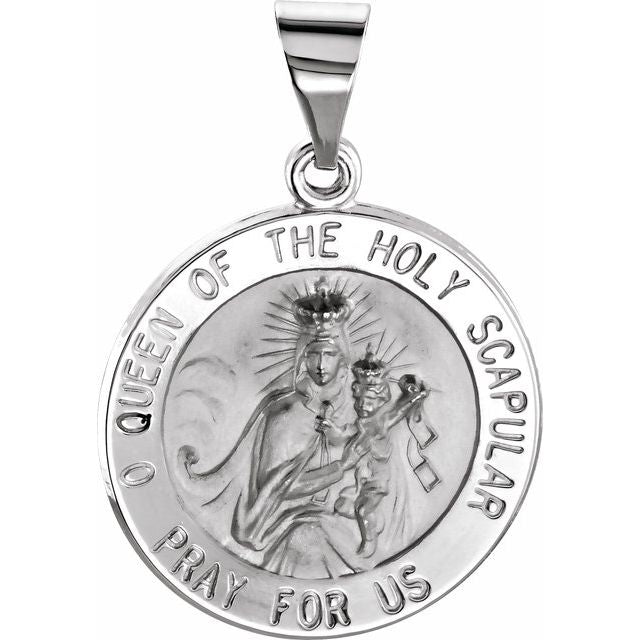 14K White 18x18 mm Round Hollow Scapular Medal