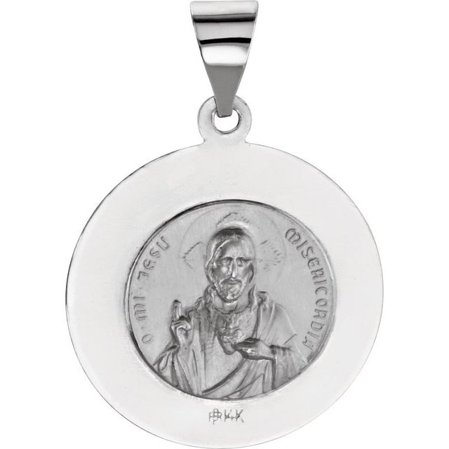 14K White 18x18 mm Round Hollow Scapular Medal