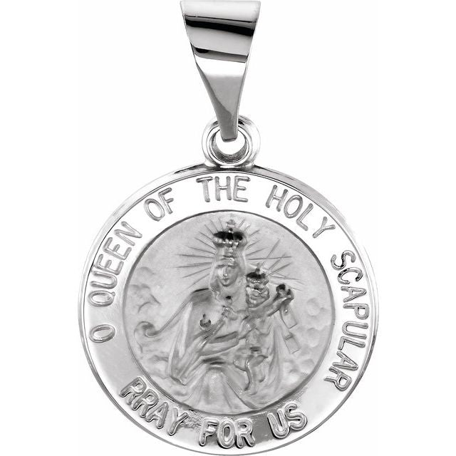 14K White 15x15 mm Round Hollow Scapular Medal