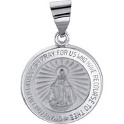 14K White 15 mm Hollow Round Miraculous Medal